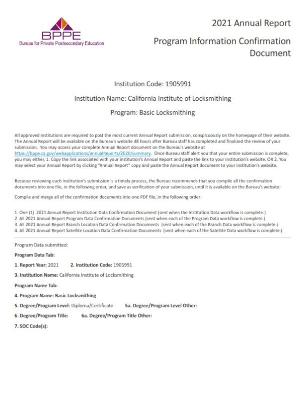California Institute of Locksmithing Certified & Professional